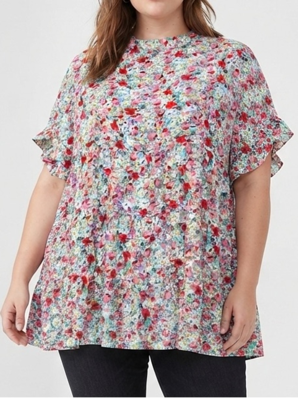 Chic Soul Mint Coral Floral Call Me Sassy Tiered Ruffle Top Size 2X